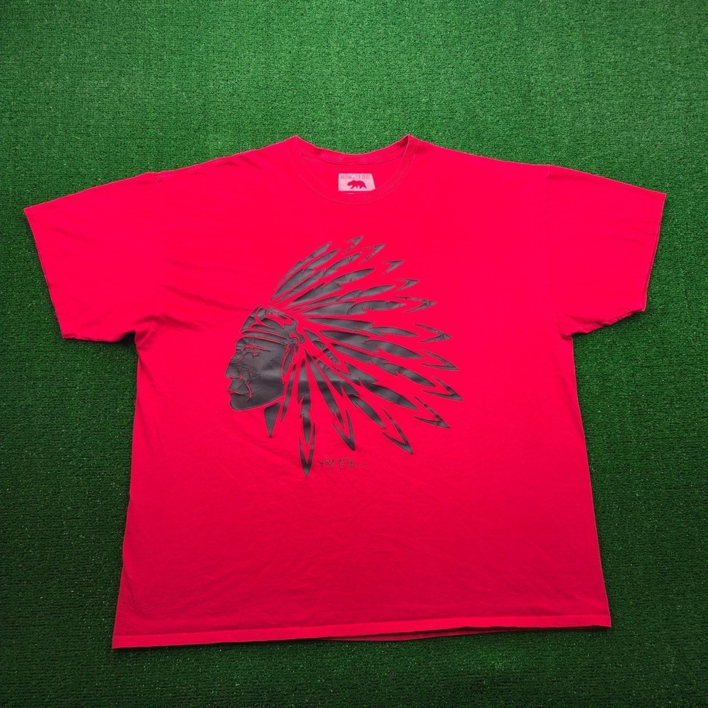 Ring of Fire Tshirt Mens 3XL Red Tribal Chief Indian Head Streetwear Hipster